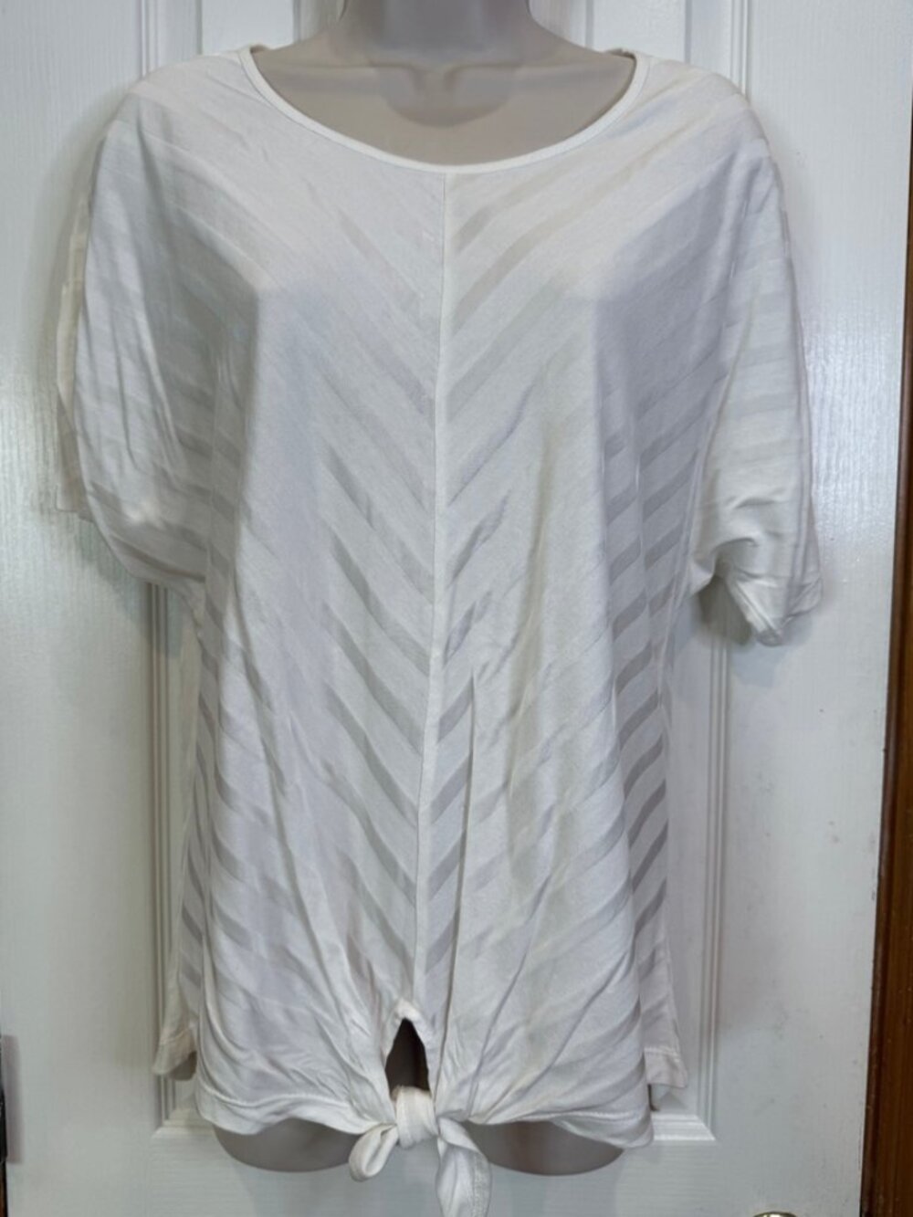 Chico's Ivy Illusion Stripe Top in Antique White, sz Large - NWT!!